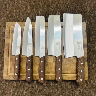 Bộ dao nhà bếp QUỐC DƯƠNG thép Nhật 420HC không gỉ, cán gỗ mun, chốt 3 đinh chắc chắn, BH 24 tháng - M4