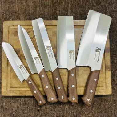 Bộ dao nhà bếp QUỐC DƯƠNG thép Nhật 420HC không gỉ, cán gỗ mun, chốt 3 đinh chắc chắn, BH 24 tháng - M4
