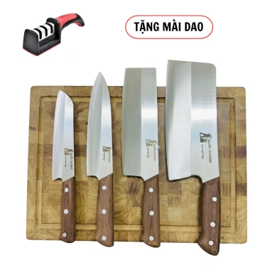 Bộ dao nhà bếp QUỐC DƯƠNG thép Nhật 420HC không gỉ, cán gỗ mun, chốt 3 đinh chắc chắn, BH 24 tháng - M4