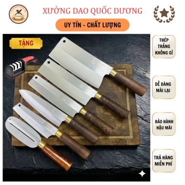 Bộ dao nhà bếp Quốc Dương thép trắng Nhật 420HC, cán gỗ mun, kháng gỉ, bảo hành 24 tháng - Giá 230.000₫