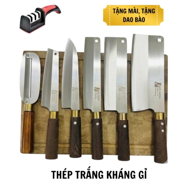 Bộ dao nhà bếp Quốc Dương thép trắng Nhật 420HC, cán gỗ mun, kháng gỉ, bảo hành 24 tháng - Giá 230.000₫ 10 Bộ dao nhà bếp Quốc Dương thép trắng Nhật 420HC, cán gỗ mun, kháng gỉ, bảo hành 24 tháng - Giá 230.000₫ 10