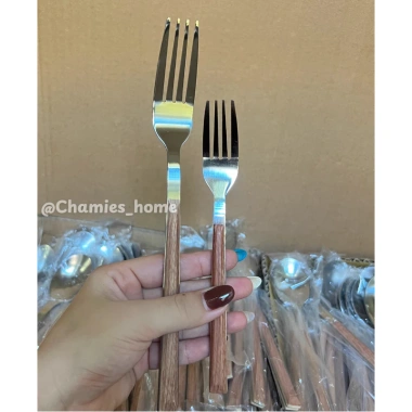 Bộ dao nĩa thìa inox không gỉ ốp gỗ cánh gà Chamies sang trọng bền bỉ