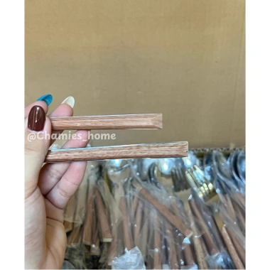 Bộ dao nĩa thìa inox không gỉ ốp gỗ cánh gà Chamies sang trọng bền bỉ