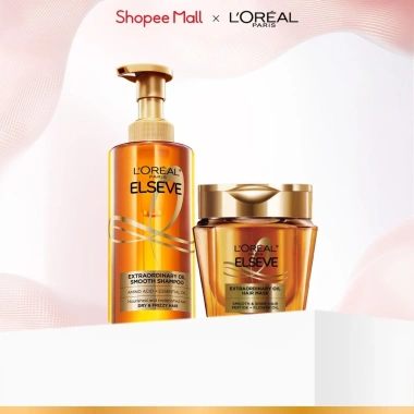 Bộ Dầu Gội + Mặt Nạ ủ Tóc Extraodinary Sleek Oil Smooth L'Oreal Paris 440ml/250ml - Suôn Mượt, Nuôi Dưỡng Sâu, 541k