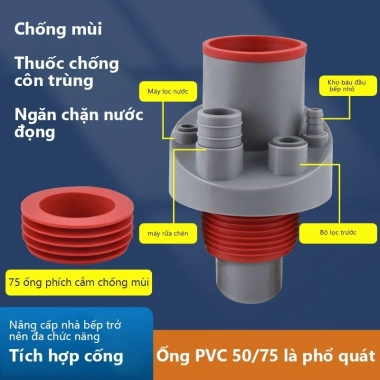 Bộ Đầu Nối Ống Thoát Nước 5 trong 1 Ngăn Mùi, Chống Côn Trùng, Chặn Nước Trào Ngược Bồn Rửa Bát 4