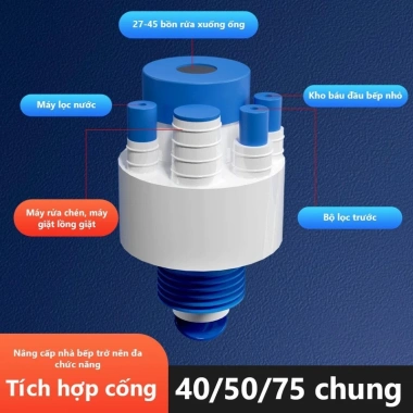 Bộ Đầu Nối Ống Thoát Nước 5 trong 1 Ngăn Mùi, Chống Côn Trùng, Chặn Nước Trào Ngược Bồn Rửa Bát 5