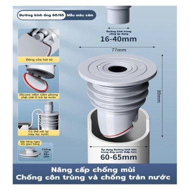 Bộ Đầu Nối Ống Thoát Nước 5 trong 1 Ngăn Mùi, Chống Côn Trùng, Chặn Nước Trào Ngược Bồn Rửa Bát 9