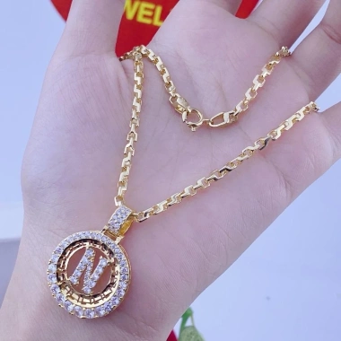 Bộ dây chuyền nam nữ 3 chỉ mạ vàng - mặt chữ N, đá bền đẹp, sang trọng, giảm giá 299k