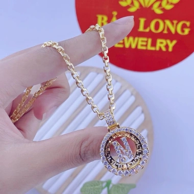 Bộ dây chuyền nam nữ 3 chỉ mạ vàng - mặt chữ N, đá bền đẹp, sang trọng, giảm giá 299k