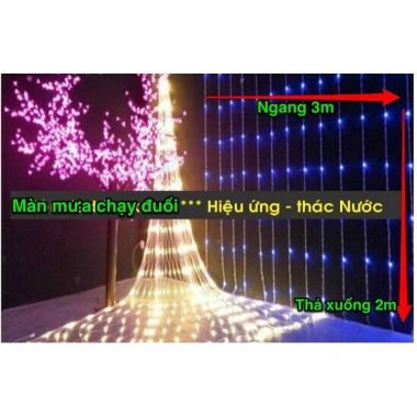 Bộ Đèn Thác Nước LED Nhảy Mạnh 8 Chế Độ - Dài 3m, Thả 10 Sợi 2m, Giá 160k
