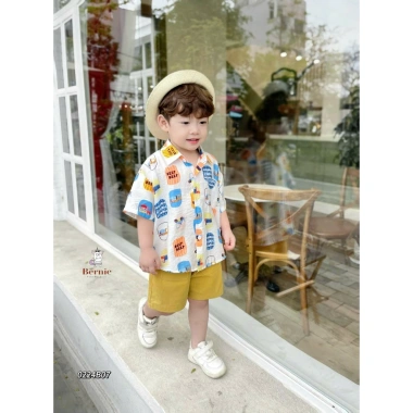 Bộ Đi Biển Cộc Tay Bé Trai Bernie Họa Tiết Ô tô - Sơ mi 9-26kg Giá ưu đãi 230k