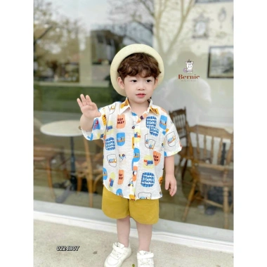 Bộ Đi Biển Cộc Tay Bé Trai Bernie Họa Tiết Ô tô - Sơ mi 9-26kg Giá ưu đãi 230k