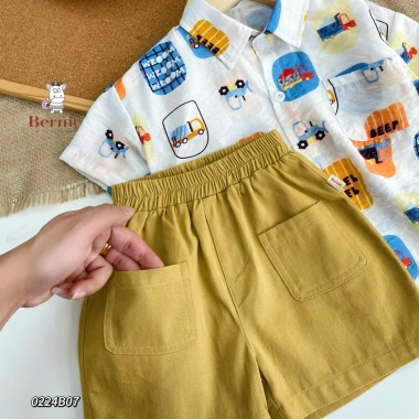 Bộ Đi Biển Cộc Tay Bé Trai Bernie Họa Tiết Ô tô - Sơ mi 9-26kg Giá ưu đãi 230k