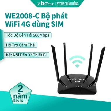 Bộ định tuyến 4G ZBTlink tín hiệu mạnh 500Mbps SIM, modem 2.4GHz, ăng-ten gia đình - Giá ưu đãi 506.456₫