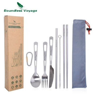 Bộ Đồ Ăn Du Lịch Boundless Voyage - Dao kéo titan, spork, đũa, ống hút, cắm trại, 334.730₫