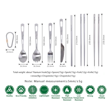 Bộ Đồ Ăn Du Lịch Boundless Voyage - Dao kéo titan, spork, đũa, ống hút, cắm trại, 334.730₫ 3