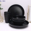 Bộ Đồ Ăn Ngoài Trời 3 Cái NLINNI: Dao, Kéo, Đĩa Nhựa Đen Sọc Dọc Chống Rơi, Bát & Cốc Thân Thiện - Giá 59.400₫