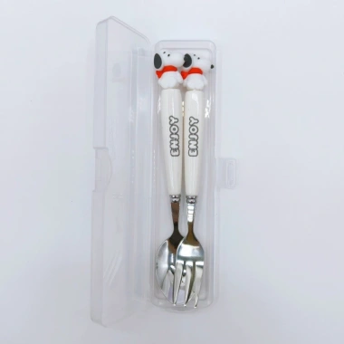 Bộ đồ ăn Snoopy 2 món - dao kéo thép không gỉ di động, thìa nĩa cho học sinh, kèm hộp lưu trữ, giá 72.600 VND