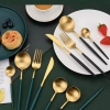 Bộ Đồ Ăn Thép Không Gỉ Cặp Đôi Hộ Gia Đình Dao Kéo Thìa Đũa Giá Trị Cao Bồ Đào Nha Thìa Tròn Vàng Món Tráng Miệng 2
