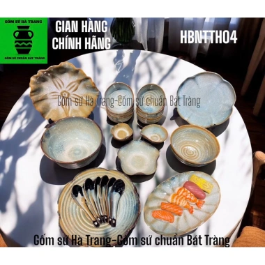 Bộ đồ ăn tự chọn gốm sứ Bát Tràng không chì, men hỏa biến ngọc trai – 90.000₫