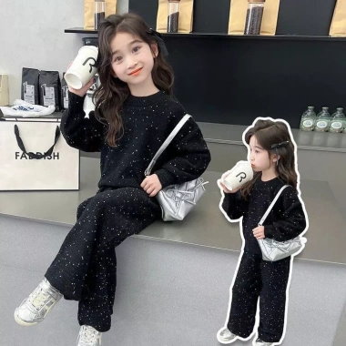 Bộ đồ áo nỉ bé gái hai mảnh phong cách Hàn Quốc và Tây, sequins mới - 228k 2