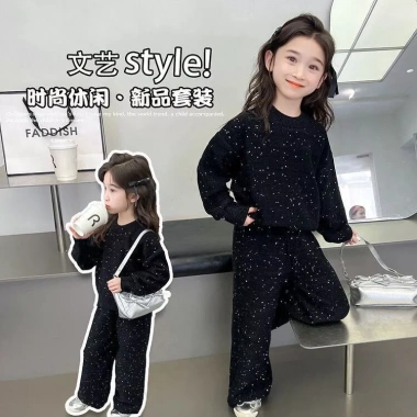 Bộ đồ áo nỉ bé gái hai mảnh phong cách Hàn Quốc và Tây, sequins mới - 228k 4