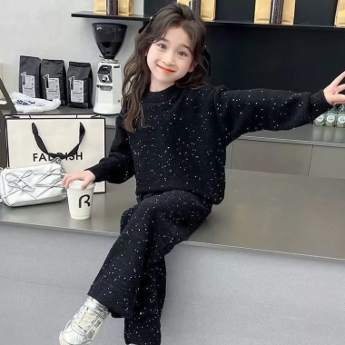 Bộ đồ áo nỉ bé gái hai mảnh phong cách Hàn Quốc và Tây, sequins mới - 228k 5