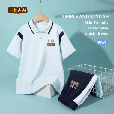 Bộ đồ áo polo bé trai HKAM - Thể thao trẻ em, mềm mại, thân thiện da, giá ưu đãi 351.000 VND 3