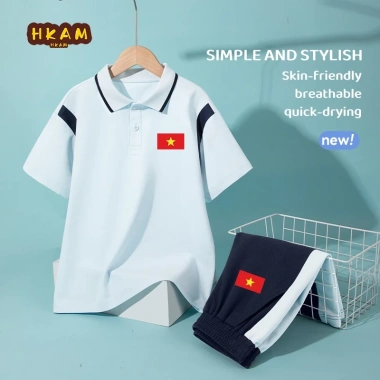 Bộ đồ áo polo bé trai thể thao - Thân thiện da, in cờ Việt Nam, giảm giá 351k 3