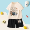 Bộ đồ áo thun bé trai 100% Cotton mềm mại mát mẻ, quần short ô tô thiết kế thời trang - Giá chỉ 210.000 VND