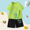 Bộ đồ áo thun bé trai cotton 100% mềm mại, mát mẻ, in cá sấu, quần short ngắn tay thời trang