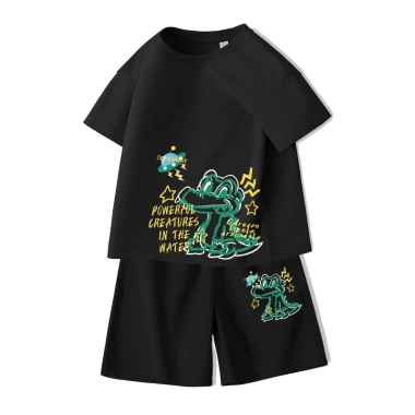 Bộ đồ áo thun bé trai cotton 100% mềm mại, mát mẻ, in cá sấu, quần short ngắn tay thời trang 5