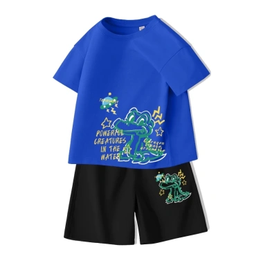 Bộ đồ áo thun bé trai cotton 100% mềm mại, mát mẻ, in cá sấu, quần short ngắn tay thời trang 8