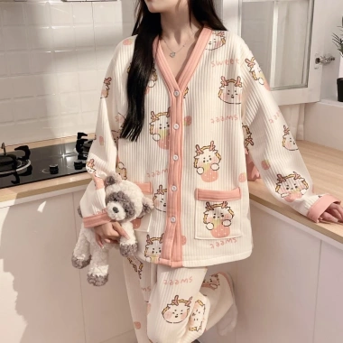 Bộ đồ bầu thu đông TRẦN BÔNG TB57 - Pijama dài tay Bigsize, quần áo sau sinh, thoải mái cho mẹ và con bú, giảm giá 189k