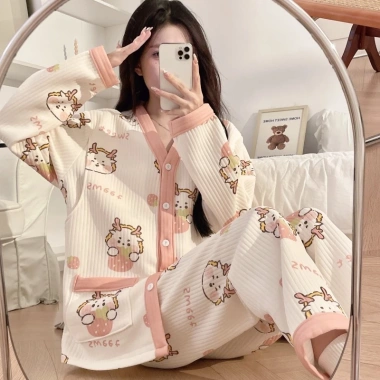 Bộ đồ bầu thu đông TRẦN BÔNG TB57 - Pijama dài tay Bigsize, quần áo sau sinh, thoải mái cho mẹ và con bú, giảm giá 189k
