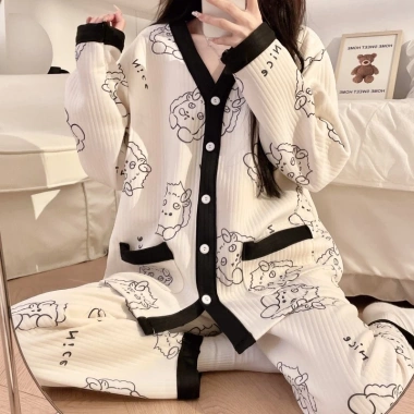 Bộ đồ bầu thu đông TRẦN BÔNG TB57 - Pijama dài tay Bigsize, quần áo sau sinh, thoải mái cho mẹ và con bú, giảm giá 189k