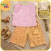 Bộ Đồ Bé Gái Áo Sát Nách Nơ Sườn + Quần Cotton Caro - Mát Mẻ, Thoải Mái, Giá 135k