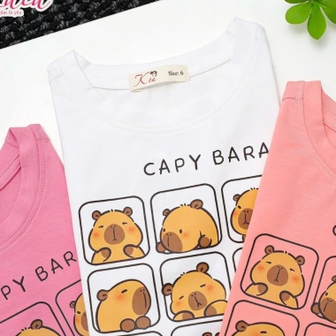 Bộ đồ bé gái áo thun Capybara và quần caro cotton thoáng mát, dễ thương, giá ưu đãi 188k