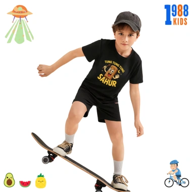 Bộ đồ bé in hình Tung Tung Tung Sahur - Quần áo thun cotton co giãn 4 chiều, size 15-40kg, giảm giá 169k 2