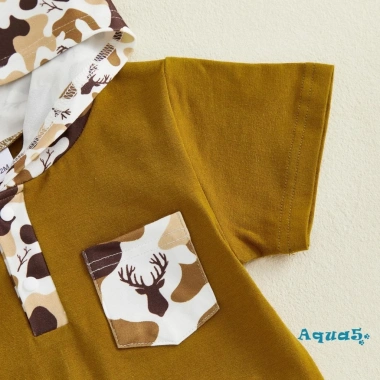 Bộ đồ bé trai Aqua Toddler mùa hè quần short in hình động vật tay ngắn mũ trùm đầu 2 mảnh giá ưu đãi