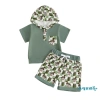 Bộ đồ bé trai Aqua Toddler mùa hè quần short in hình động vật tay ngắn mũ trùm đầu 2 mảnh giá ưu đãi 10