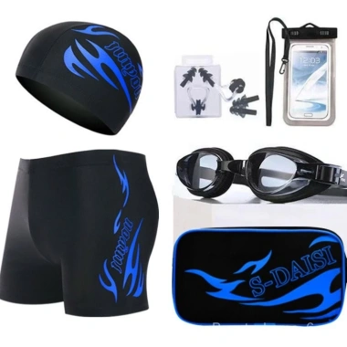 Bộ đồ bơi nam: Quần bơi boxer co giãn, kính bơi, mũ bơi, quần short bãi biển - Giá chỉ 143.544đ
