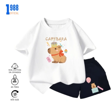 Bộ đồ Capybara sinh nhật cho bé (quần + áo) cotton 4 chiều mềm mịn, co giãn, giá 179.000₫