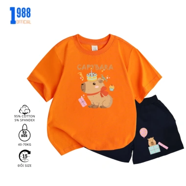 Bộ đồ Capybara sinh nhật cho bé (quần + áo) cotton 4 chiều mềm mịn, co giãn, giá 179.000₫
