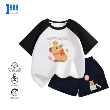 Bộ đồ Capybara sinh nhật cho bé (quần + áo) cotton 4 chiều mềm mịn, co giãn, giá 179.000₫ 6 Bộ đồ Capybara sinh nhật cho bé (quần + áo) cotton 4 chiều mềm mịn, co giãn, giá 179.000₫ 6