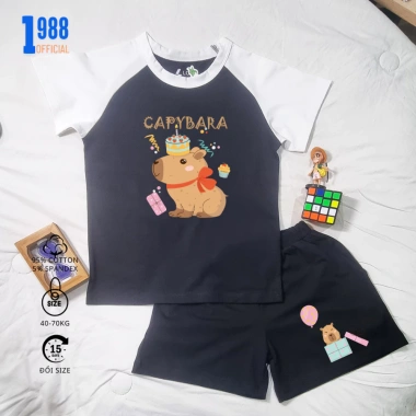 Bộ đồ Capybara sinh nhật cho bé (quần + áo) cotton 4 chiều mềm mịn, co giãn, giá 179.000₫