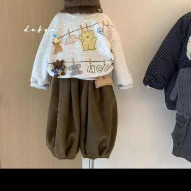 Bộ đồ chạy bộ lông cừu bé gái thu đông - Áo nỉ fleece dày dặn 2 mảnh thời trang 2