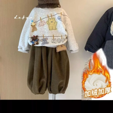 Bộ đồ chạy bộ lông cừu bé gái thu đông - Áo nỉ fleece dày dặn 2 mảnh thời trang 9