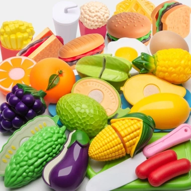 Bộ Đồ Chơi Cắt Thực Phẩm Rau Củ Quả Nhựa - Mô Phỏng Nhà Bếp Giáo Dục Trẻ Em