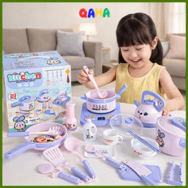 Bộ đồ chơi nấu ăn Thỏ Khủng long size lớn 20 chi tiết nhựa đẹp - Đồ bếp cho bé